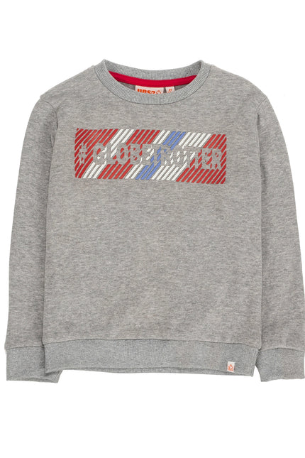 Boy's Grey Cotton Fleece Sweatshirt with Printed Logo-UBS2-Urbanheer