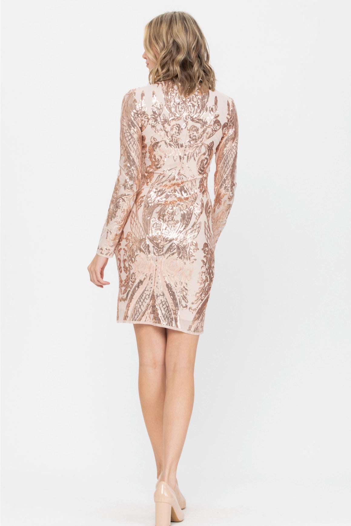 Deep V Neck Sequins Mini Dress-Clothing - Women-Neon Blush-Rose Gold-S-Urbanheer