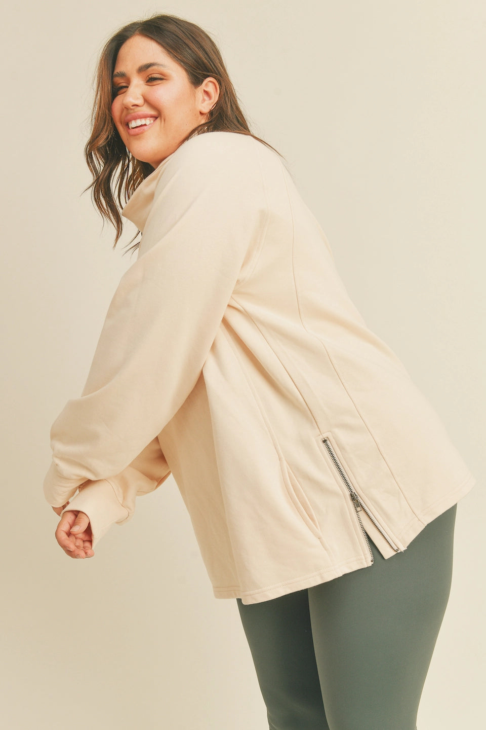 Mock Neck Side Zippers Sweatshirt-Clothing - Women-Kimberly C-Lavender-1X-Urbanheer