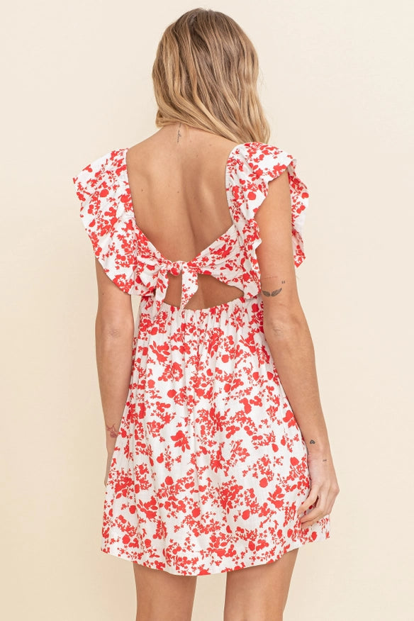 Women'S Babydoll Tie-Back Dress-Dress-Cloud Ten-White/Red-S-Urbanheer