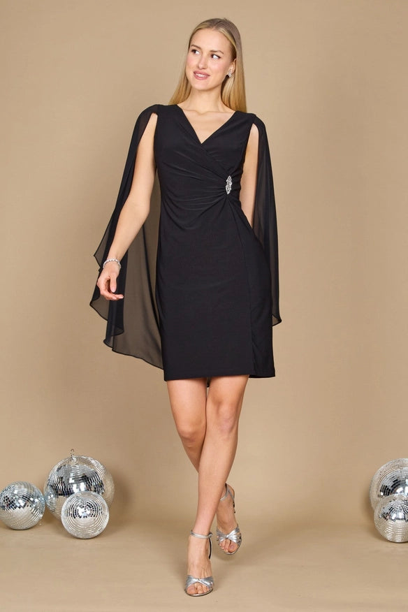 R&M Richards 5806W Short Plus Size Cape Dress Black-Dress-Dylan & Davids-Urbanheer