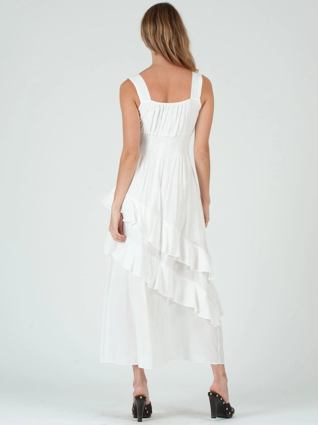 MELODY Tiered Hem Maxi Dress-White-Dress-Lucca Couture-XS-Urbanheer