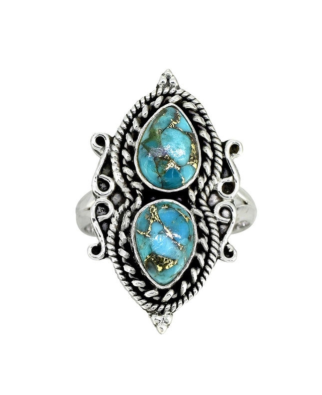 Blue Copper Turquoise Sterling Silver Designer Ring-Ring-Tiramisu-8-Urbanheer