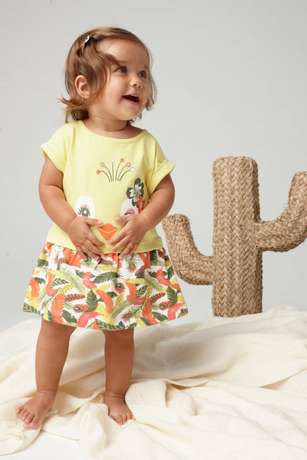 Yellow Cotton Elastic Knit Baby Girl'S Dress-UBS2-Urbanheer