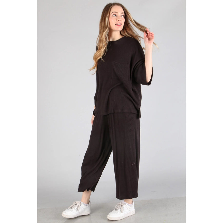 Brushed Wide Leg Pants Black-Pants-Peace Love Line-S-Urbanheer