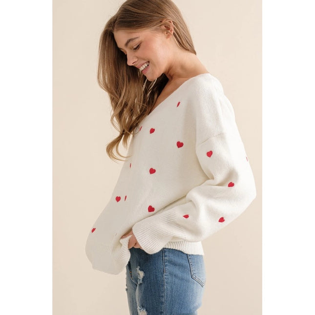 Plus Size Heart Pattern Boxy Knit Pullover Sweater White-SWEATER-Pink Irene Wholesale-Urbanheer