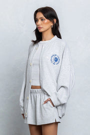 Embroidered Oversize Cardigan and Shorts Set H. Grey-Sets-No Vacancy-S-Urbanheer