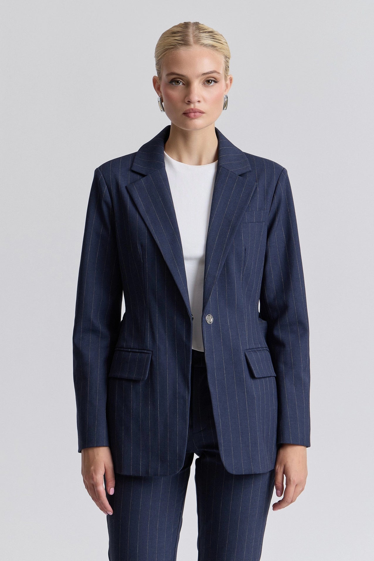 Pinstripe Belted Blazer