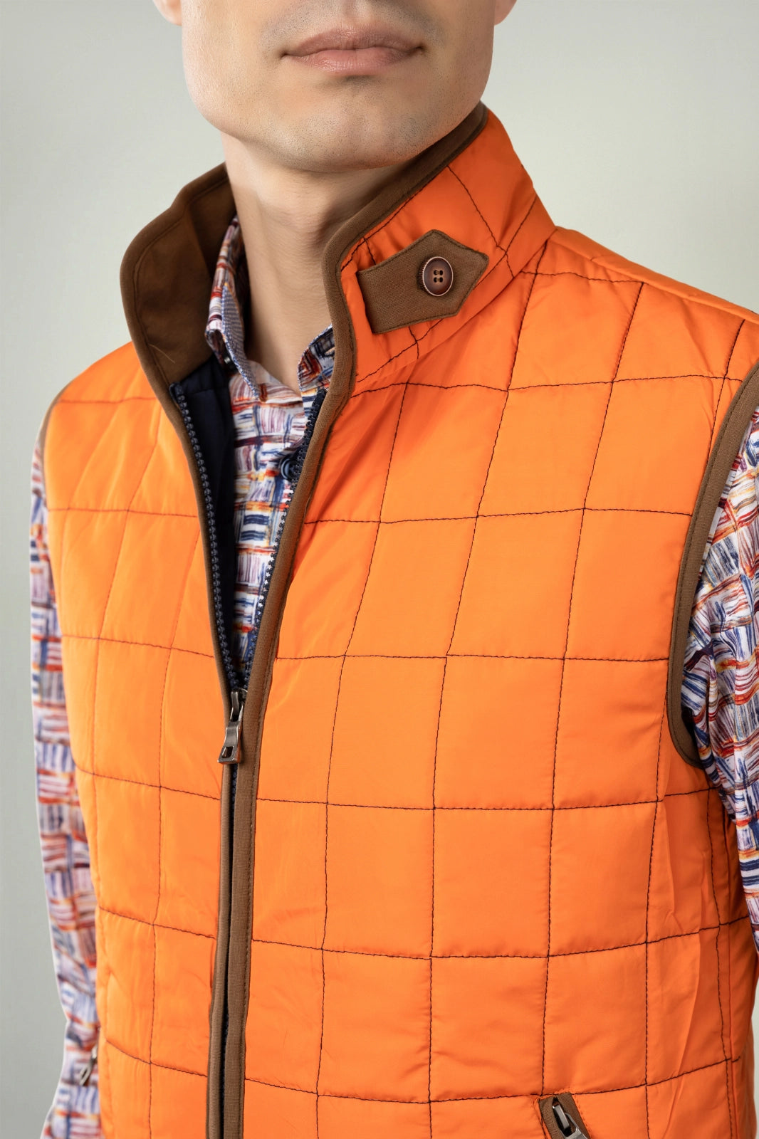 Orange Quilted Zip Up Vest-Clothing - Men-Luchiano Visconti-M-Urbanheer