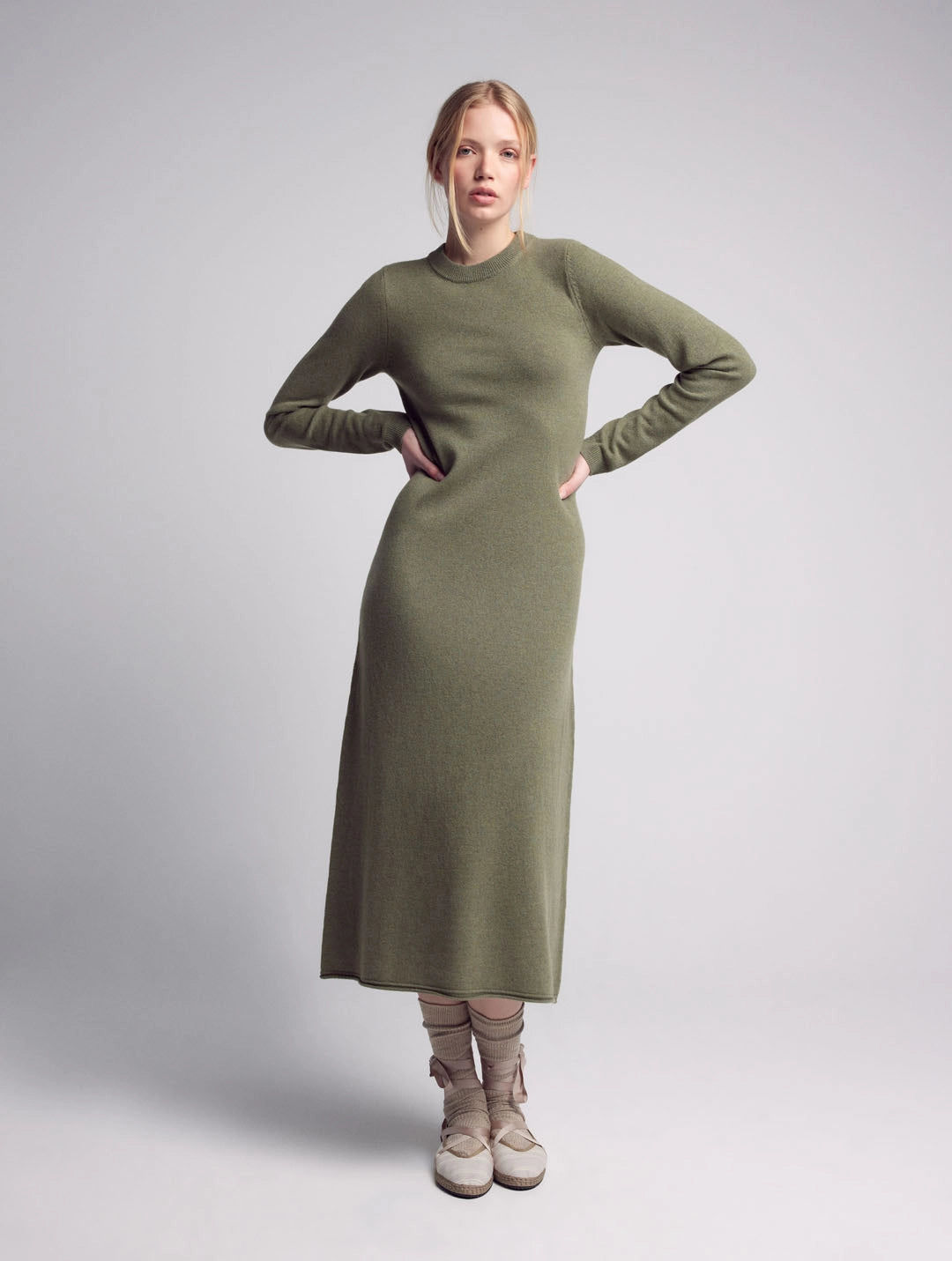 Zoe Cashmere Knitted Long Sleeve Dress Green-Clothing - Women-Leap Concept-Green-OS Fit-Urbanheer