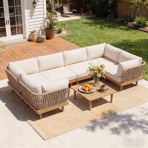Harbor Luxe 7-Piece Acacia Wood Outdoor Sectional Sofa Set