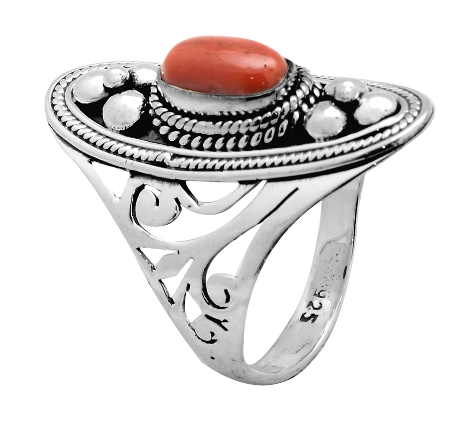 Red Coral Solid 925 Sterling Silver Bold Ring Jewelry-Ring-Tiramisu-7-Urbanheer