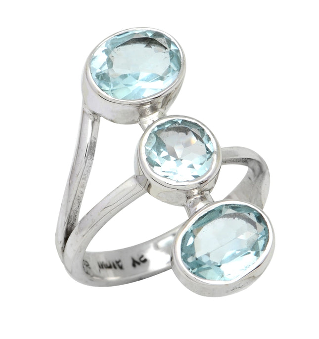 Blue Topaz 925 Sterling Silver Three Stone Ring-Ring-Tiramisu-6-Urbanheer