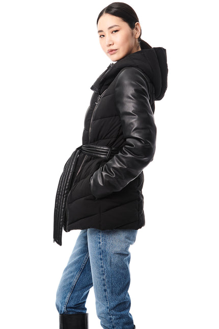 Short Faux Leather Combo Puffer