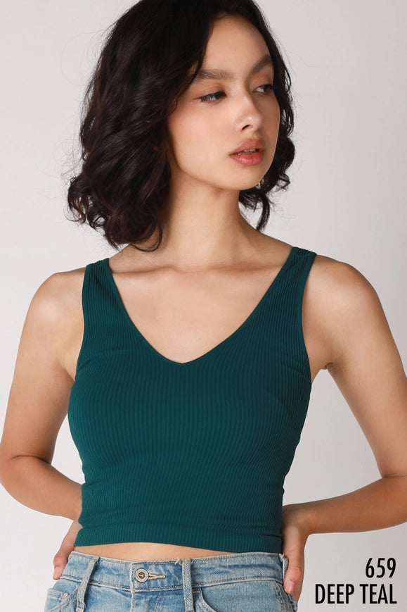 V Neck Ribbed Crop Top-TOP-NIKIBIKI-Black-Urbanheer
