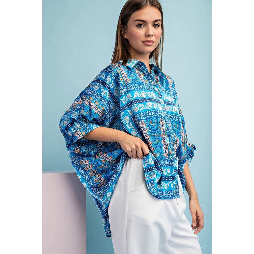 Boxy Fit Blouse Blue-Blouse-Faith Apparel-S-Urbanheer