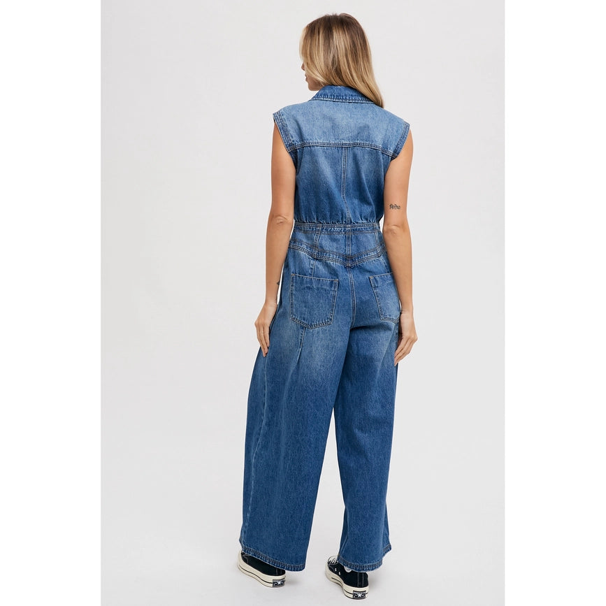 Denim Jumpsuit Med Wash-Jumpsuits & Rompers-Faith Apparel-S-Urbanheer