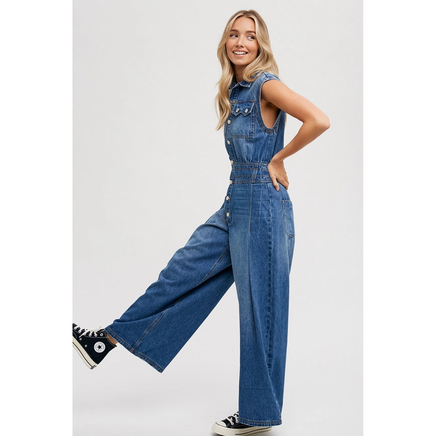 Denim Jumpsuit Med Wash-Jumpsuits & Rompers-Faith Apparel-S-Urbanheer