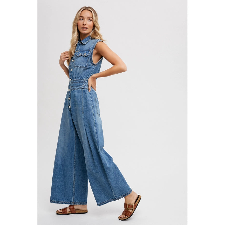 Denim Jumpsuit Lt Wash-Jumpsuits & Rompers-Faith Apparel-S-Urbanheer