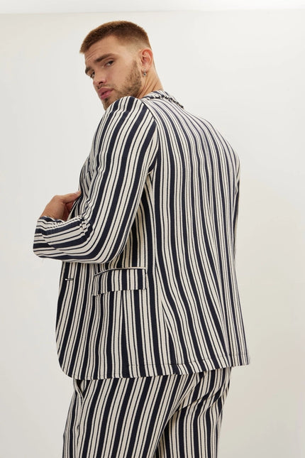 Miami Bold Striped Blazer - Navy-Men Jacket / Blazer-Ron Tomson-S-Urbanheer