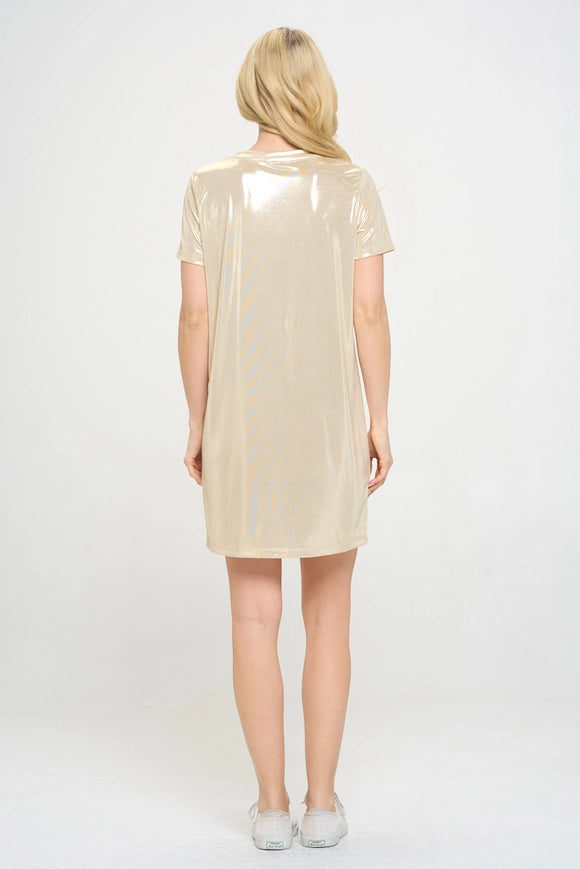 Made in USA Metallic Short Sleeve Dress Sand-Dress-Renee C.-Sand-S-Urbanheer