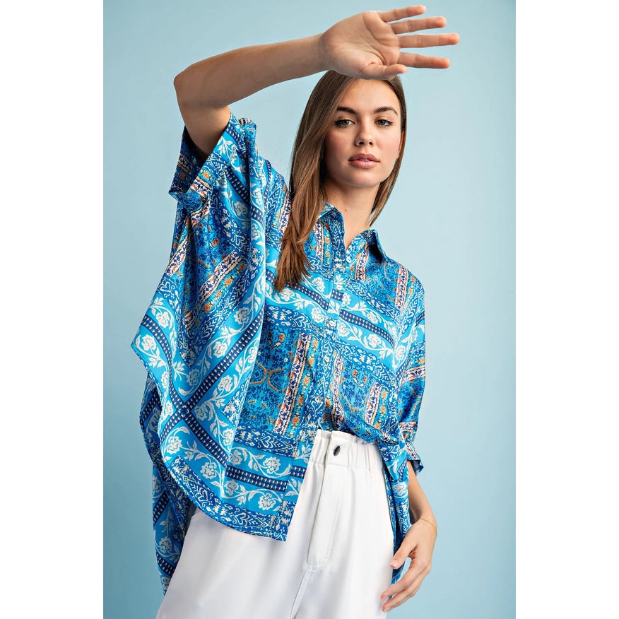 Boxy Fit Blouse Blue-Blouse-Faith Apparel-S-Urbanheer