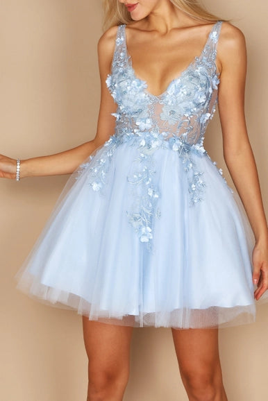Baby Blue Dylan & Davids Short Formal Prom Dress-Dylan & Davids-Baby Blue-2-Urbanheer
