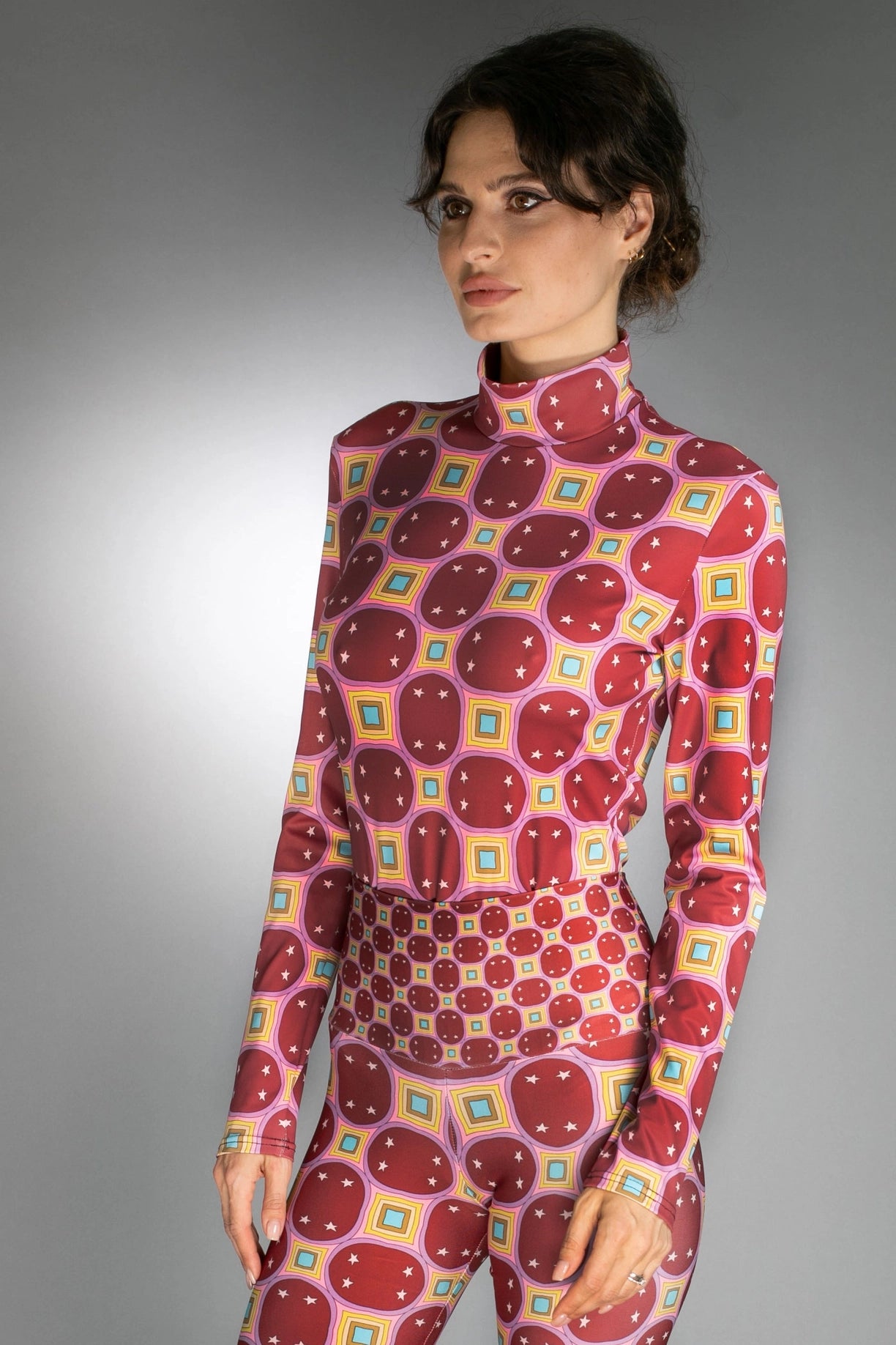 Long Sleeves Stars Rainbow Dark Red Turtleneck Bodysuit-Nuvula-S-Urbanheer