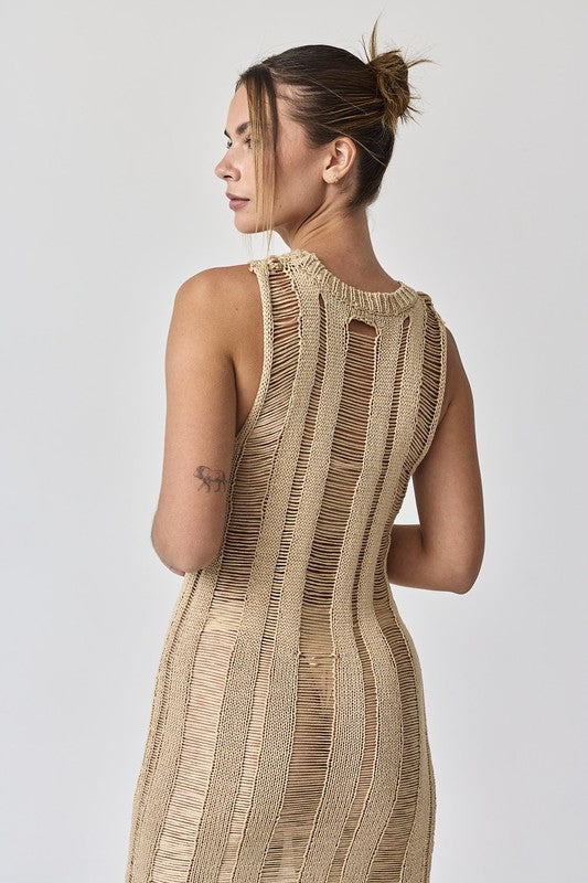 Lillian Ladder Knit Dress Taupe-Dresses-Papermoon-S-Taupe-Urbanheer