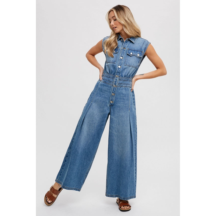 Denim Jumpsuit Lt Wash-Jumpsuits & Rompers-Faith Apparel-S-Urbanheer