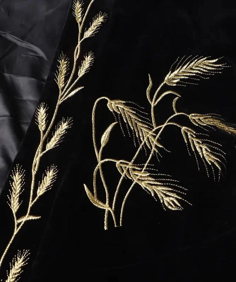 Velvet Embroidered Luxury Women'S Dress - Ear Of Wheat Black-Handmade Originals Ukraine-XS-Urbanheer