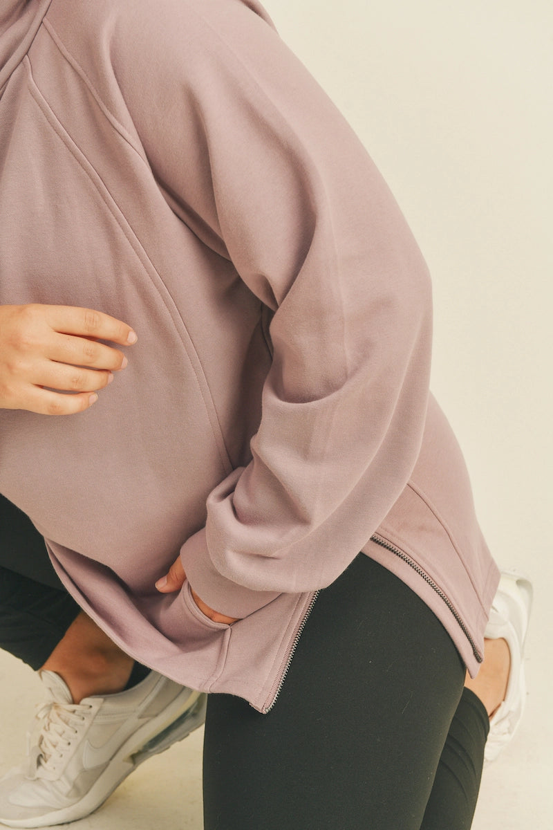 Mock Neck Side Zippers Sweatshirt-Clothing - Women-Kimberly C-Lavender-1X-Urbanheer