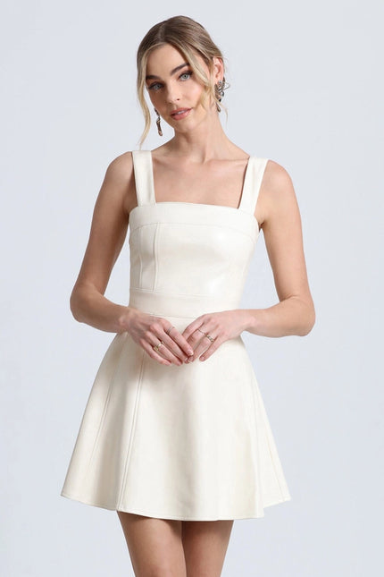 Faux-Ever Leather™ Fit-And-Flare Mini Dress Gardenia White-dress-Avec Les Filles-S-Urbanheer