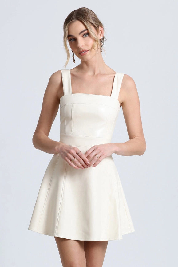 Faux-Ever Leather™ Fit-And-Flare Mini Dress Gardenia White-dress-Avec Les Filles-S-Urbanheer