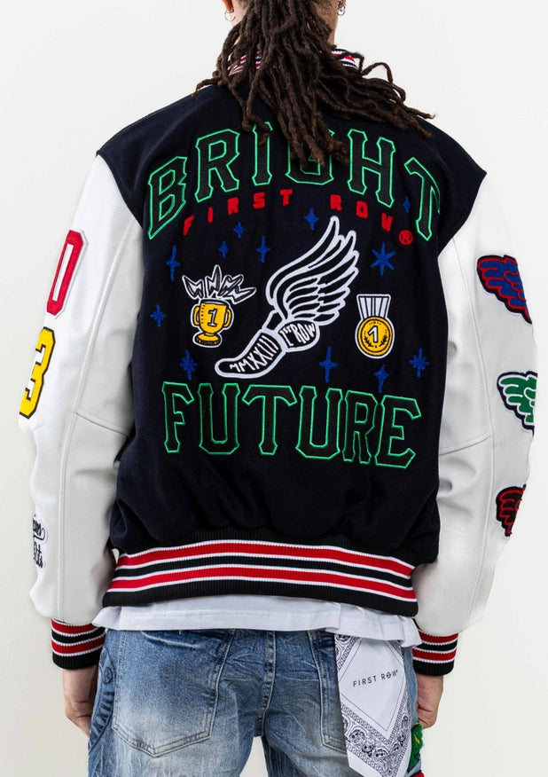 Bright Future Varsity Jacket-Jacket-First Row-NAVY-XS-Urbanheer