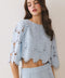 Elbow Length Sleeves Floral Lace Cropped Top