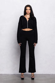 Fleece Zip-Up Cropped Hoodie W/Flare Pants Set-Sets-No Vacancy-S-Urbanheer