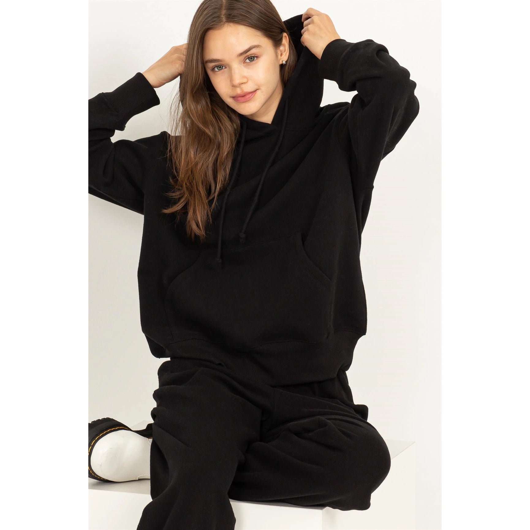 Weekend Chiller Drop Shoulder Oversized Hoodie - Black-Clothing - Women-Street 360-Black-S-Urbanheer