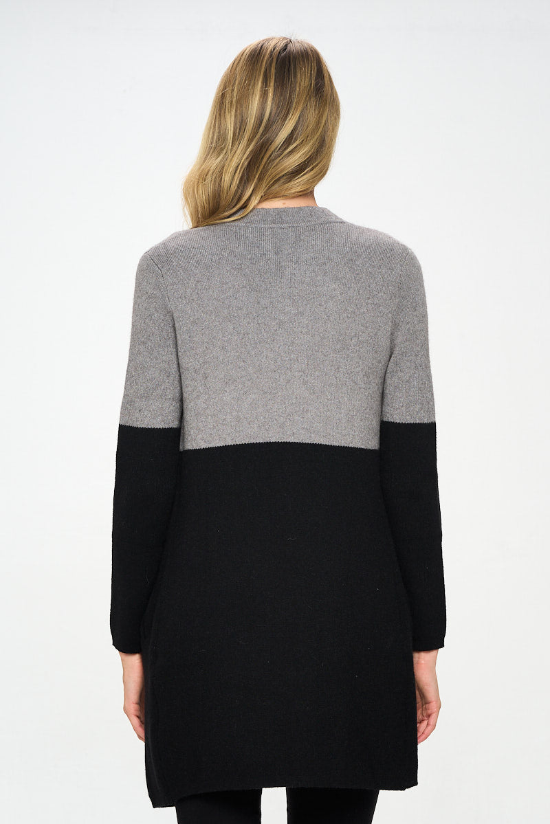 Colorblock Open Front Cardigan With Pockets-Renee C.-S-Urbanheer