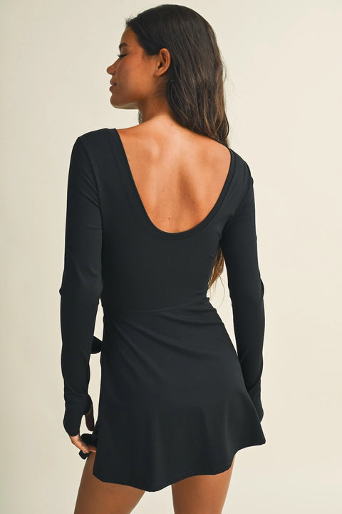 Long Sleeve Wrap Tie Front Dress