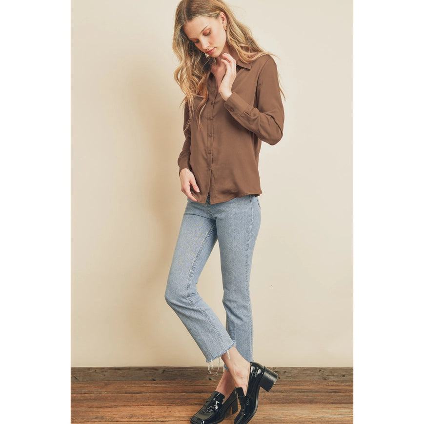 Dull Satin Slim Shirt Mocha-Shirt-Dress Forum-S-Urbanheer