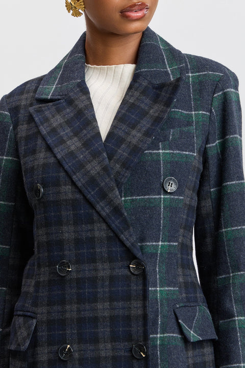 Mixed Plaid Tailored Coat