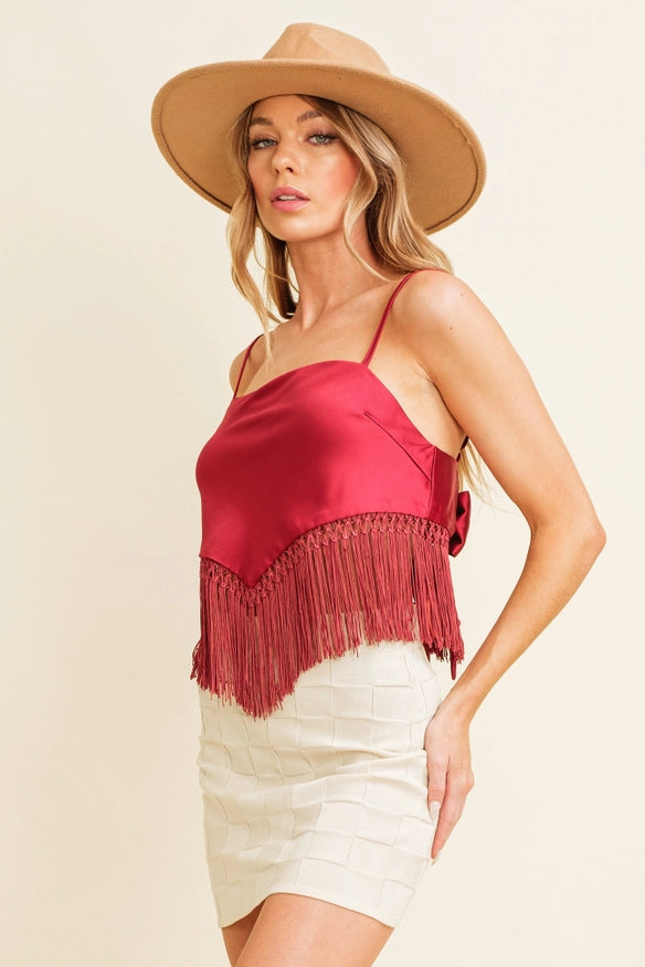 Women'S Strapless Fringe Top Burgundy-TOP-Cloud Ten-Burgundy-S-Urbanheer