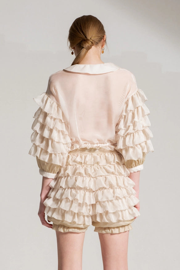 Silk Shirt With Beige Flounces-SHIRT-Nicole Baratta-XS/S-Urbanheer