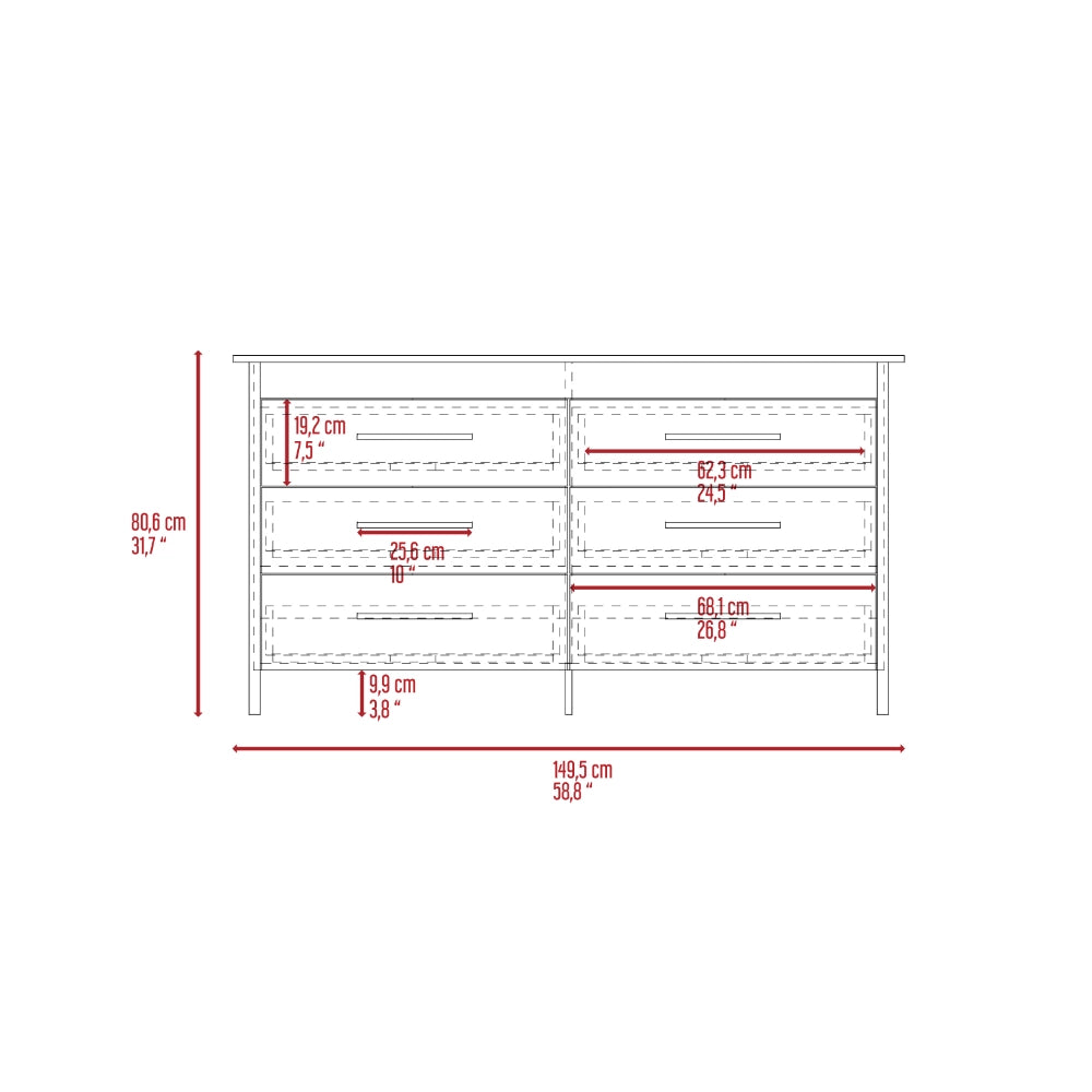 Luxor Six Drawer Double Dresser-Furniture > Cabinets & Storage > Chest of drawers-FM FURNITURE-light oak-Urbanheer