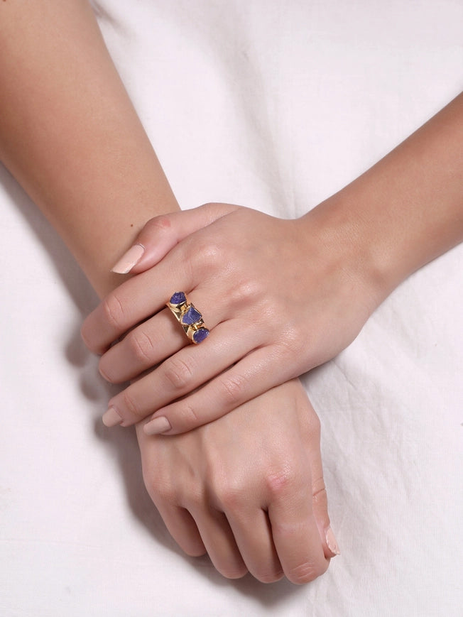 Raw Tanzanite 925 Sterling Silver Wide Band Three Stone Ring-Ring-Tiramisu-5-Urbanheer