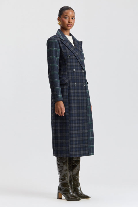 Mixed Plaid Tailored Coat