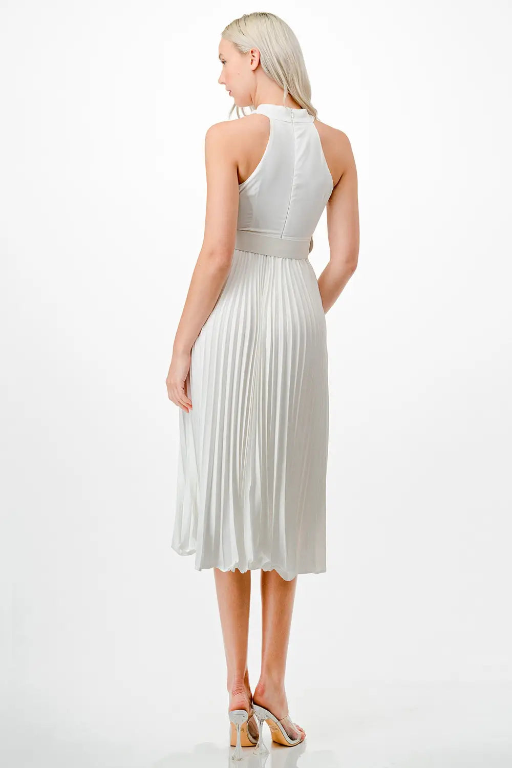 Cross Over Pleats Midi Dress- Off White-Clothing - Women-Neon Blush-S-Off White-Urbanheer
