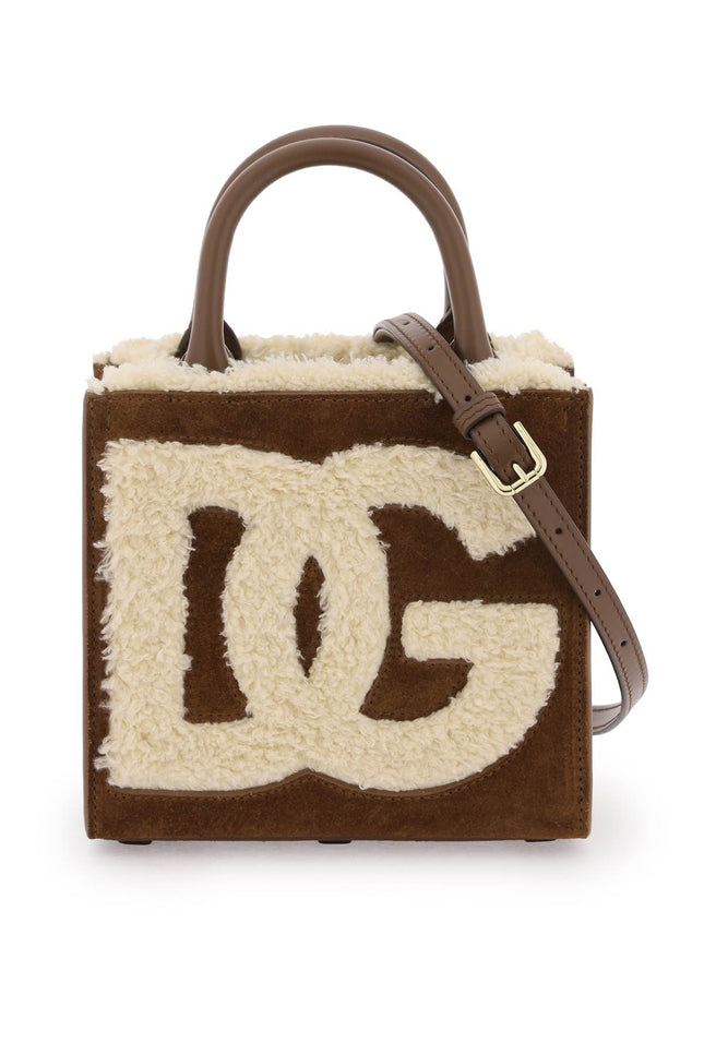 dg daily mini suede and shearling tote bag