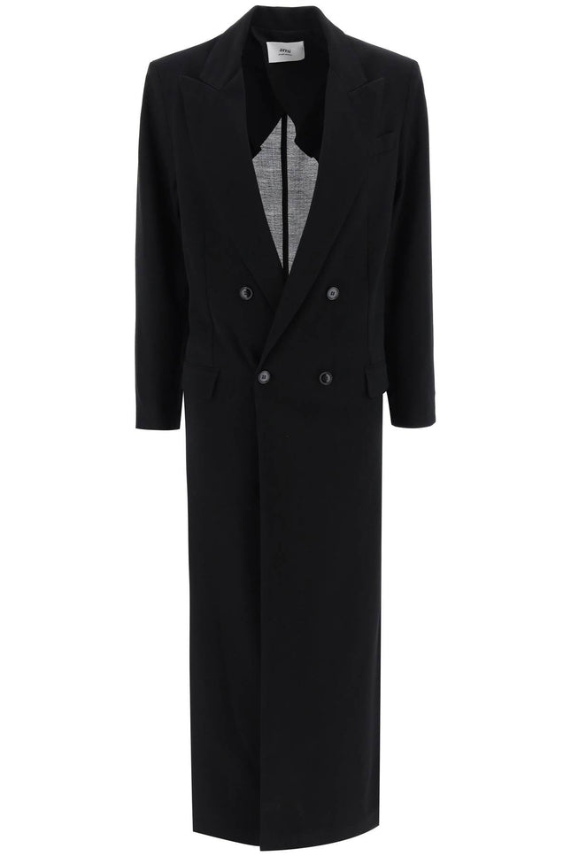 Double-Breasted Deconstructed Coat - Black